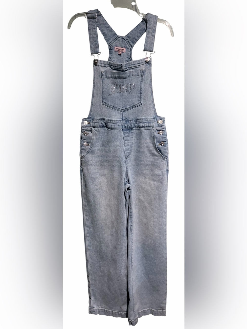 Juicy Couture Rhinestone Wide Leg Denim Overalls